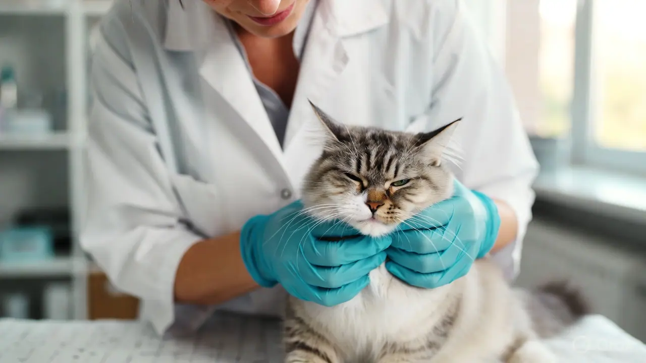 Veterinarian performing wellness exam on cat