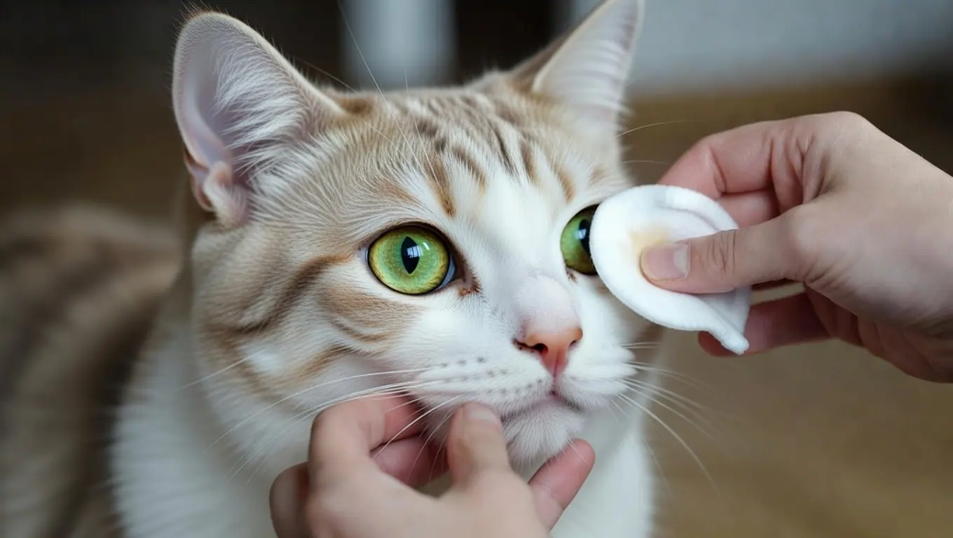 Healthy cat's eye post-recovery — clear green iris with no signs of post-operative inflammation