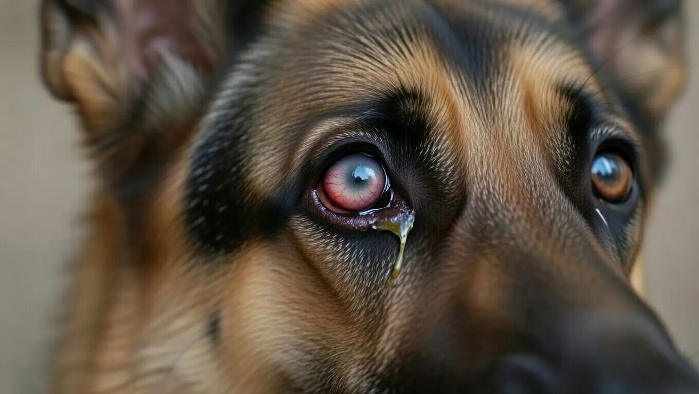 Close-up of a beagle dog's eye showing early signs of dryness and redness associated with KCS
