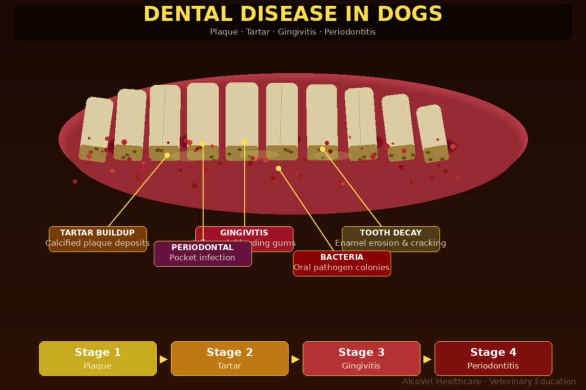 Dog with severe tartar buildup and gingivitis — stage 3 periodontal disease requiring professional intervention