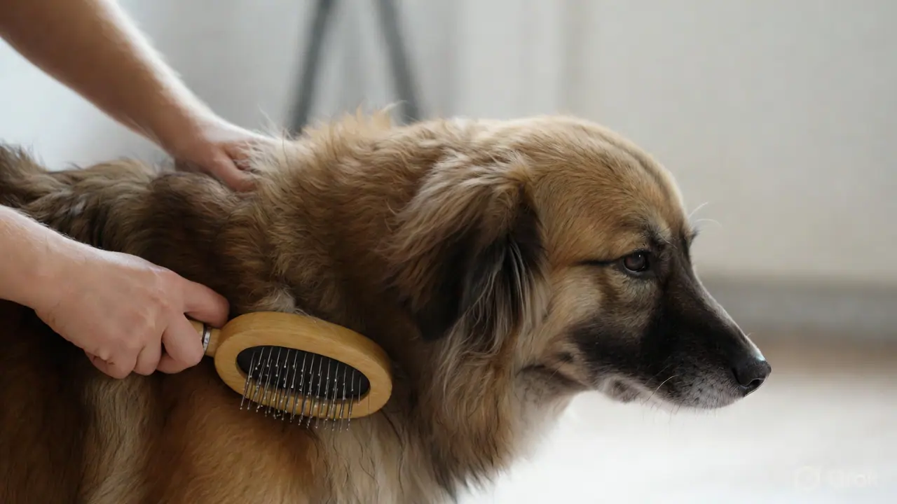 Dog being gently brushed — regular coat care is preventive healthcare, not just cosmetic maintenance