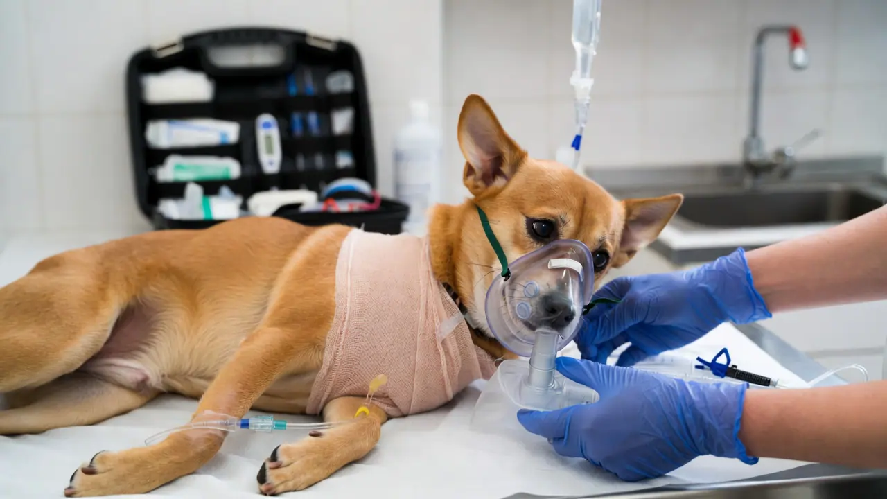 Emergency veterinary treatment being administered to a dog — showing the importance of prompt professional care